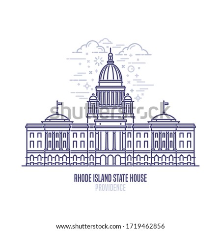 Rhode Island State House located in the  Providence city . The state capitol building and government of U.S. state Rhode Island . The great example of Neoclassical style. City sight linear vector icon