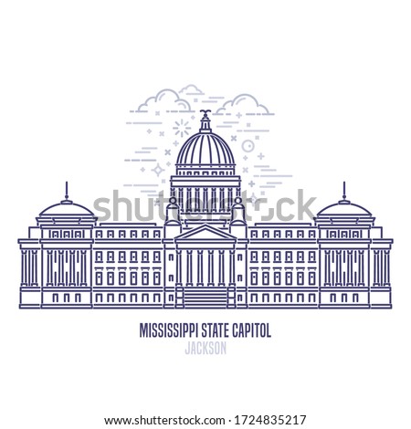 Mississippi State Capitol located in Jackson . The state capitol building and government of U.S. state Mississippi. The great example of Beaux Arts architecture style. City sight linear vector icon