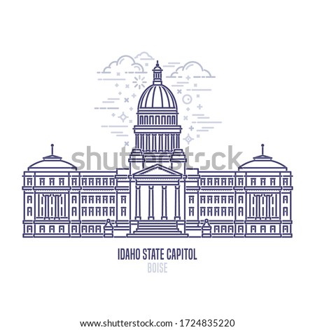 Idaho State Capitol located in Boise. The state capitol building and government of U.S. state Idaho. The great example of classical revival architecture style. City sight linear vector icon