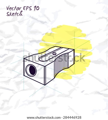 sharpener composition with construction lines industrial design style sketch on crumpled paper background vector illustration