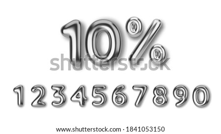 Set off discount promotion sale made of realistic 3d silver balloons. Number in the form of silver balloons. Template for products, advertizing, web banners, leaflets, certificates. Vector