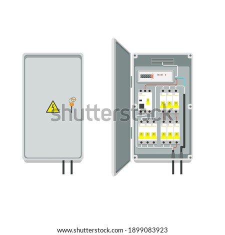 Fuse box. Electrical power switch panel. Electricity equipment. Vector.
EPS 10. ストックフォト © 