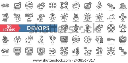 DevOps icon collection set. Containing software, development, operations, practice, combine, system development life cycle icon. Simple line vector