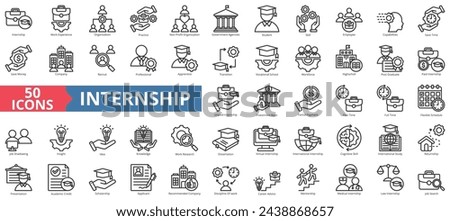 Internship icon collection set. Containing work experience, apprentice, practice, employee, recruitment, student icon. Simple line vector