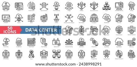 Data center icon collection set. Containing cloud computing,security,hosting,computer,internet,server,information technology icon. Simple line vector illustration.