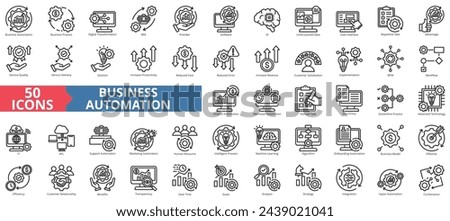 Business automation icon collection set. Containing process, digital transformation, industry 4.0, productivity, technology, business, integration icon. Simple line vector illustration.