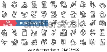 Purchasing icon collection set. Containing order, plan, supply chain, supplier, delivery, negotiation, agreement icon. Simple line vector illustration.