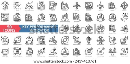 Key performance indicator icon collection set. Containing metrics, performance, indicator, targets, objective, measurement, improvement icon. Simple line vector illustration.