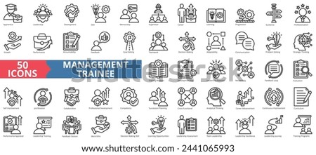 Management trainee icon collection set. Containing apprentice, leadership, development, skill, mentorship, supervisor, career icon. Simple line vector.