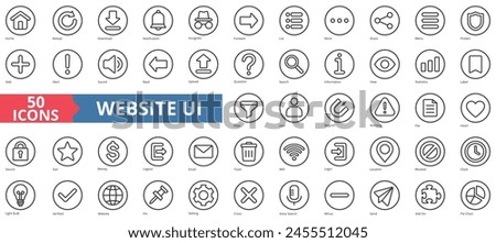 Website UI icon collection set. Containing home, reload, download, notification, incognito, forward, list icon. Simple line vector.