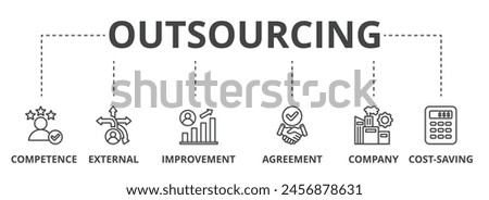 Outsourcing concept icon illustration contain competence, external, improvement, agreement, company and cost-saving.