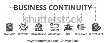 Business continuity concept icon illustration contain planning, recovery, management, operation, risk, resilience and procedures.