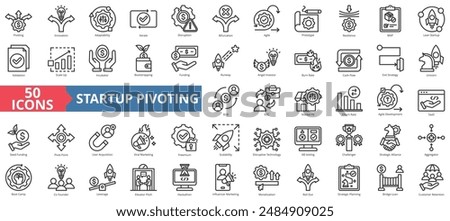 Startup pivoting icon collection set. Containing innovation, adaptability, iterate, disruption, bifurcation, agile icon. Simple line vector.