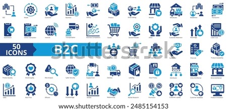 B2C icon collection set. Containing business model, customer, service, selling, product, direct selling, retailer icon. Simple flat vector