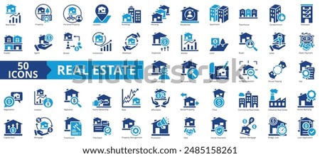 Real estate icon collection set. Containing property, personal, location, buildings, housing, residential, apartment icon. Simple flat vector.