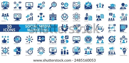 Social media marketing icon collection set. Containing website, promote, product, service, digital, e-marketing, dominant icon. Simple flat vector.