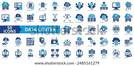 Data center icon collection set. Containing cloud computing, security, hosting, computer, internet, server, information technology icon. Simple flat vector illustration.