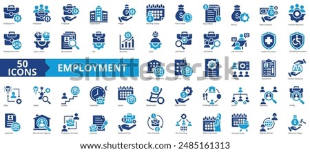 Employment icon collection set. Containing recruitment, job, business, labor, job search, corporation, human resources icon. Simple flat vector illustration.