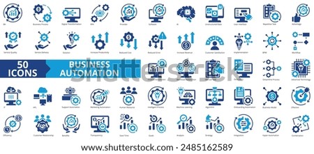 Business automation icon collection set. Containing process, digital transformation, industry 4.0, productivity, technology, business, integration icon. Simple flat  vector illustration.