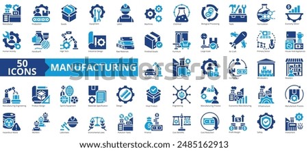 Manufacturing icon collection set. Containing manufacture, production, goods, product, management, business, infrastructure icon. Simple flat vector illustration.