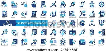 Survey methodology icon collection set. Containing study, data collection, statistics, information, question, research, analysis icon. Simple flat vector illustration.