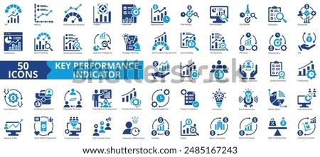 Key performance indicator icon collection set. Containing metrics, performance, indicator, targets, objective, measurement, improvement icon. Simple icon vector illustration.