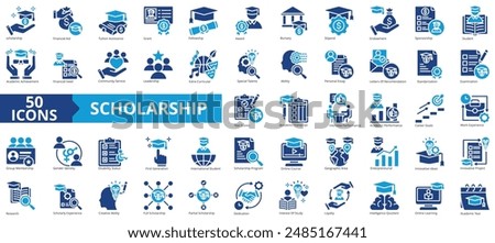 Scholarship icon collection set. Containing financial aid, tuition assistance, grant, fellowship, award, bursary, stipend icon. Simple flat vector illustration.