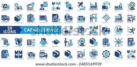 Cargo service icon collection set. Containing express delivery, warehousing, customs clearance, supply chain, global logistics, air cargo, sea freight icon. Simple flat vector illustration.