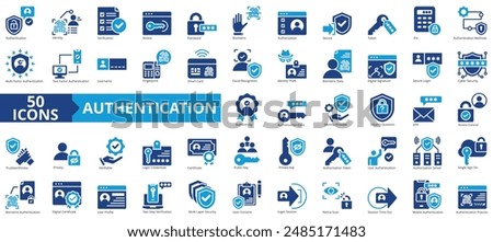 Authentication icon collection set. Containing identity, verification, access, password, biometric, authorization, secure icon. Simple flat vector illustration.