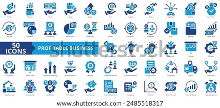 Profitable business icon collection set. Containing profit, revenue, income, sales, margin, cash flow, capital, asset icon. Simple flat vector.