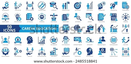 Career Education icon collection set. Containing skill development, educational pathways, vocational training, job readiness, professional growth, acquisition, guidance icon. Simple flat vector.