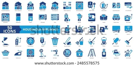 Household appliance icon collection set. Containing electric, white goods, brown, small, kitchen, washing machine, water heater icon. Simple flat vector.