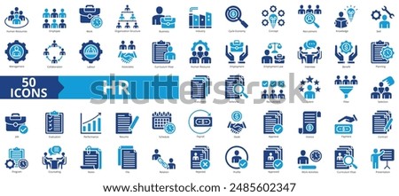 Human resources icon collection set. Containing employee, work, organization structure, business, industry, cycle economy, hr, concept icon. Simple flat vector.