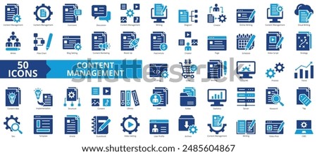 Content management icon collection set. Containing comment, discussion, writing, diagram, creator, online writing, cloud icon. Simple flat vector.