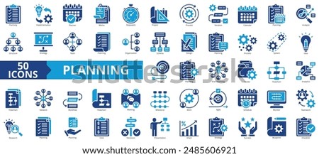 Planning icon collection set. Containing implementation, planner, memo, stopwatch, project, process, iteration icon. Simple flat vector.