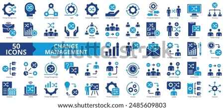 Change management icon collection set. Containing agile, process, people, monitor, structure, briefcase, report icon. Simple flat vector.