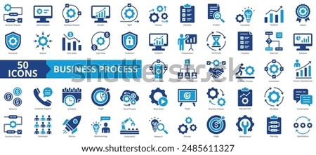 Business process icon collection set. Containing administration, growth, agile, process, checklist, analyze, innovation icon. Simple flat vector.