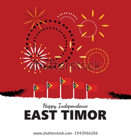 East Timor independence day celebration greeting card. East Timor national day vector illustration with flags and fireworks.