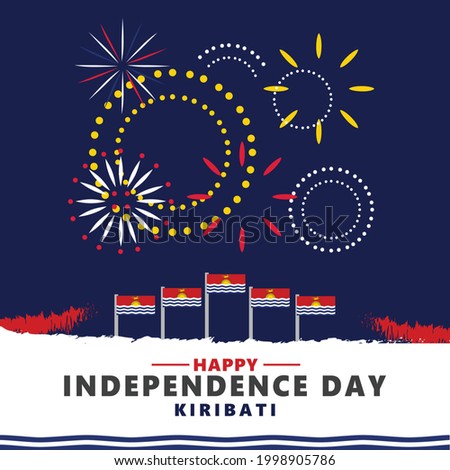 Happy Kiribati independence day. Oceanian and Polynesian country national day vector illustration with its national flags and fireworks.