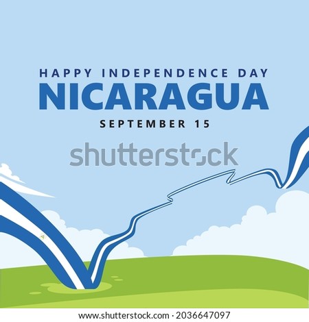 Nicaragua independence day vector illustration with a long and wavy flag. No brands logo. Nicaragua coat of arms. Central American country public holiday.