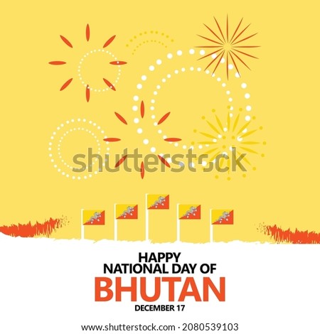 Bhutan national day vector illustration with its vectorized national flags and fireworks. Asian country public holiday.