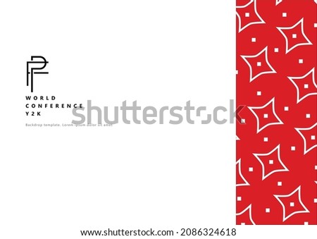 Official event backdrop template with a PF or FP initial base logo, event names slot, event years slot, and a elegant pattern within red background.