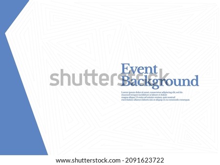 Event background template with a blue frame on the left-side within triangle line arts background. Backdrop template for events, art performances, conferences, and seminars.