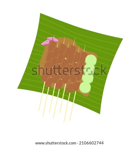 Illustration of Sate Kere, traditional skewer or satay from Surakarta or Solo, Indonesia. Sate Kere is made from tofu making waste. Suitable for Indonesian food menu and infographic.