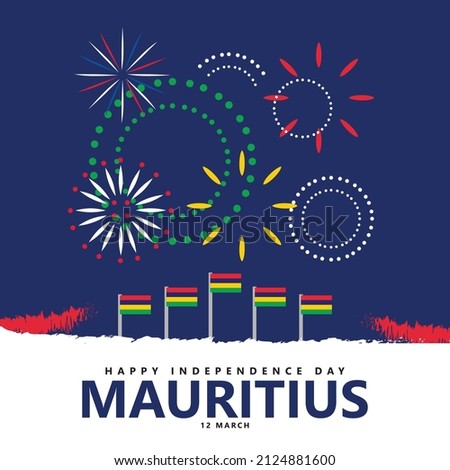 Mauritius independence day vector illustration with national flag and fireworks. Mauritius national day vector template for social media post.