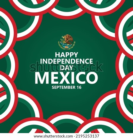 Mexico independence day vector template with ribbon flags and national coat of arms. North American country public holiday celebrated annually on September 16.
