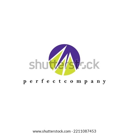 Purple and green circle vector logo with sharp element inside. Suitable for product, brand, company, corporation, event, and organization.