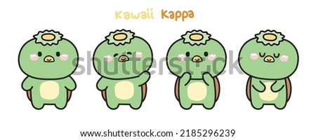 Set of cute kappa cartoon hand drawn.Japanese monster character design.Animal doodle collection.Kawaii.Vector.Illustration.