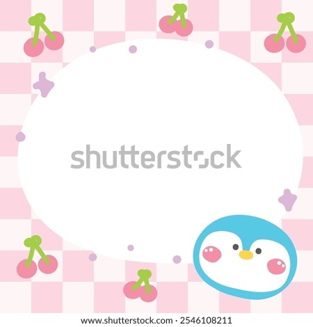 Cute penguin face head in paper note.Stationary template.Cherry hand drawn.North pole.Polar bird animal character cartoon design.Image for card,sticker,paper sheet.Kawaii.Vector.Illustration