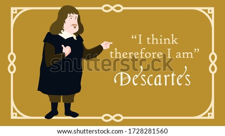 Cartoon french philosopher and mathematician  Descartes. Philosophy, knowledge and education. Idea. Foto stock © 
